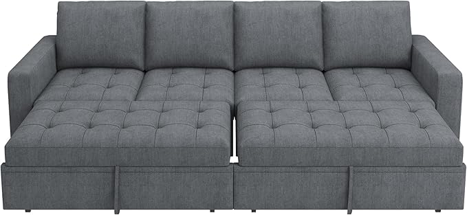 HONBAY Modular Sectional Sleeper Sofa with Pull Out Couch Bed, Convertible Sectional Couches for Living Room,Bluish Grey