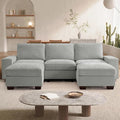 TEKAMON 100"" Modular Sectional Sofa with Seats Storage, U Shaped Couch with Movable Ottomans, Chenille Fabric Couch for Living Room, Removable Cover (LightGrey, 3 Seater & 2 Ottomans-U Shape)