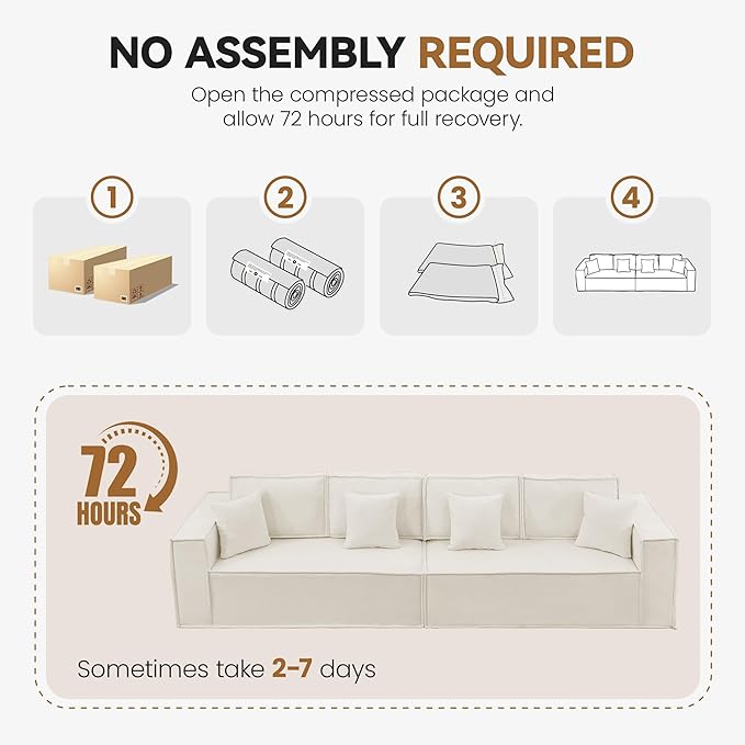 108'' Comfy Chenille Boneless Couch, Oversized Modular Sectional 4 Seater Sofa, Modern Deep Seat Corner Cloud Compressed Couch, No Assembly Sleeper Sofa with Chaise for Living Room, Beige