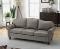 HULALA Home 81'' Upholstered Leather Sofa with Nailhead Trim and Rolled Armrests, Mid-Century Modern Living Room 3-Seater Couch, Grey Couch with Removable Cushion for Bedroom Apartment