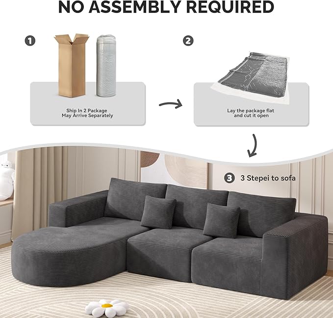 Boneless Couches for Living Room,Cloud Sectional Couch with L-Shape Chaise,Modern Modular Sofa with Deep Seat Upholstered Comfy Couches for Bedroom,No Assembly Required,1PCS