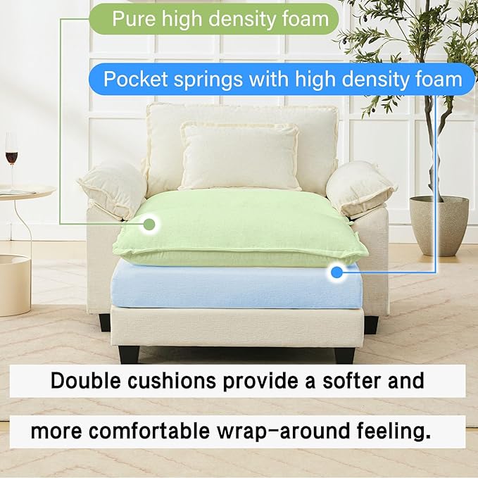 53" Modular Sectional Sofa, Comfy Cloud Couch Sectional Sofa with Ottoman, Chenille Sofa Sleeper Deep Seat Sofa with Throw Pillows for Living Room (Beige White)