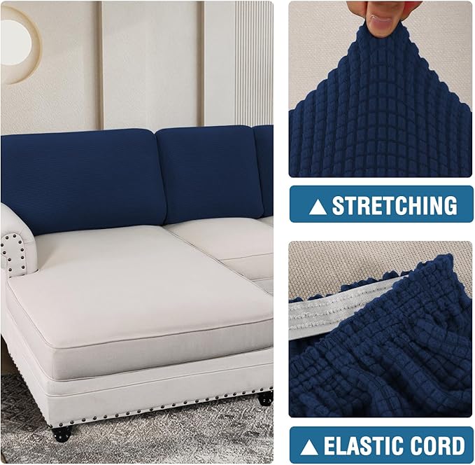 H.VERSAILTEX Backrest Cushion Covers Sectional Couch Back Cushion Covers for Sectional Sofa Set for Both Left/Right Couch (Back Only: 1 Chaise + 2 Sofa, Navy)