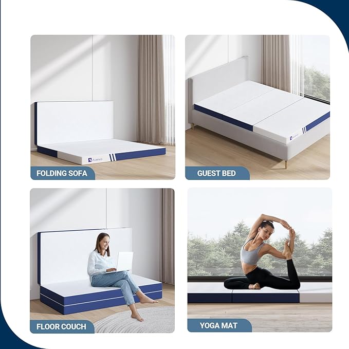 Avenco Foldable Mattress Twin XL, Folding Mattress 4 Inch Memory Foam, Trifold Mattress Portable with Removable Cover & Detachable for Guest Room/Caravan/Camping/Travel, Twin XL 80"x39"x4"