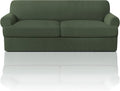 PrinceDeco T Cushion Sofa Slipcover 3 Pieces for Sofa, Soft Couch Cover, Furniture Covers with 2 Individual T Cushion Shape Seat Covers Width Up to 88 Inch, Washable, Bronze Green