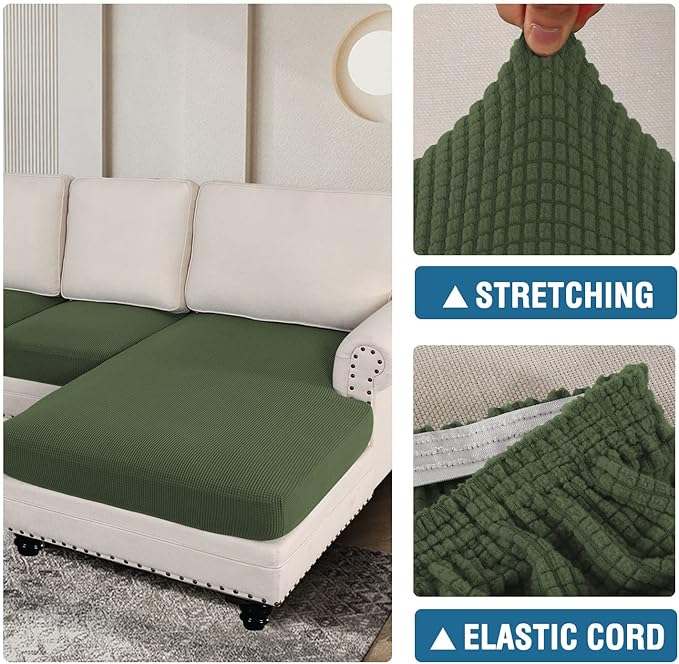 H.VERSAILTEX Sectional Couch Covers 4 Pieces Sofa Seat Cushion Covers L Shape Separate Cushion Couch Chaise Cover for Both Left/Right Sectional Couch (Seat Only: 1 Chaise + 3 Sofa, Bronze Green)