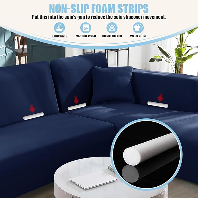 KinCam Sectional Couch Covers L Shape Sofa Covers Super Stretch 2pcs Sofa Slipcovers for 3 + 3 Seaters Sectional Chaise Slipcover with 2pcs Pillow Covers for Pets Kids (Dark Blue)