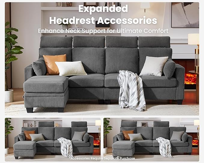 CHIC HOUSE Modular Pit Sofa, Corduroy Cuddle Couch with Storage Ottoman, Sleeper Sofa Square Daybed for Living Room & Cinema, Cloud Pit Alternative, (6 Seater Compact Sleeper, Dark Grey)