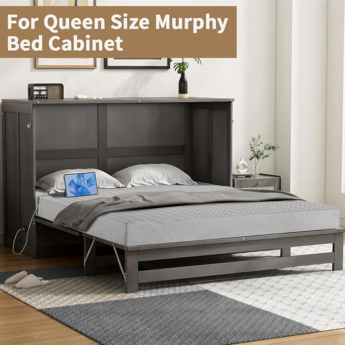 CYMULA Folding Mattress Queen Size, Memory Foam 6 inch Tri Portable Trifold Mattress Futon Topper Queen with Breathable & Washable Cover, Murphy Bed Guest Bed,Grey (58"x75"x6")