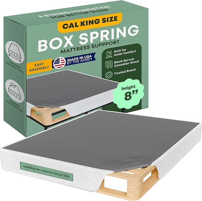 Greaton, 8” California King Box Spring Only for California King Size Bed – Amish-Made in The USA – Solid Wood Mattress Foundation with Stable & Quiet Support – Flat-Packed & Easy Assembly