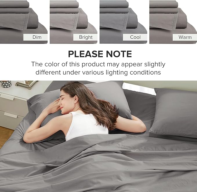 Comfort Spaces 100% Cotton Sheets Twin XL, Breathable, Soft Cotton Sheets, Naturally Cool Cotton Bed Sheets with 12" Elastic Pocket Fits up to 14" Mattress, All Season Sheet Set, Dark Gray 3 Piece