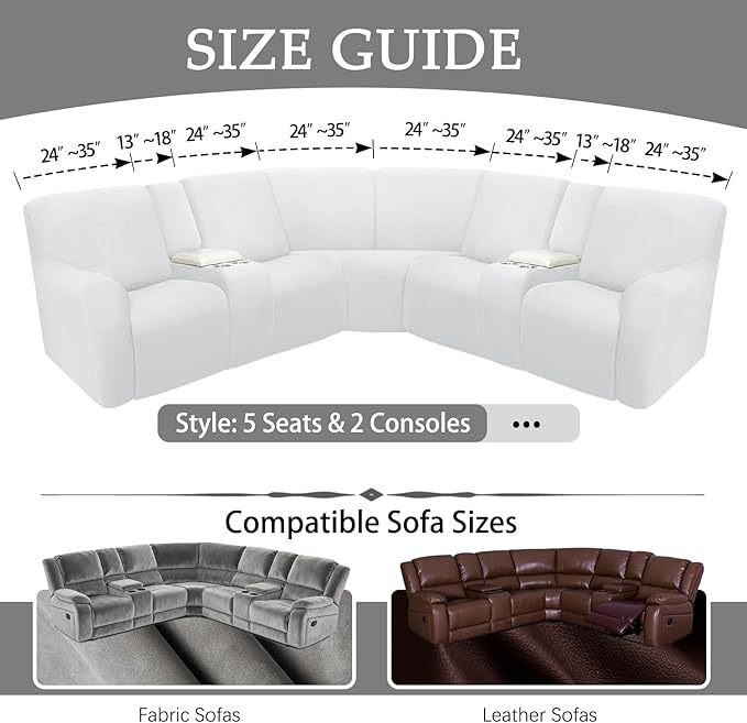 Waterproof Reclining Sectional Couch Covers Washable L Shaped Couch Cover for Sectionals Recliner Sofa Covers Stretch Corner Recliner Slipcovers for Dogs (5 Seater 2 Console Cover, Beige)
