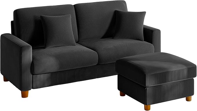 Kidirect 70in L Shaped Couch, Modular Sofa No Tool Assembly, Comfy Sectional Couches for Living Room 21in Deeper Seats, Corduroy Sofas for Living Room with 2 Pillows, Loveseat Sofa Set, Black Couch | Comfy Corduroy, Oversized 70in Couch, 700LB Tough, T...