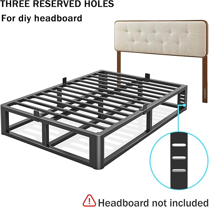 Firpeesy Metal Heavy Duty 14 inch California King Bed Frame with Rounded Corner and Headboard Hole Mattress Retainers 3500 LBS No Box Spring Needed Platform Noise Free Easy Assembly