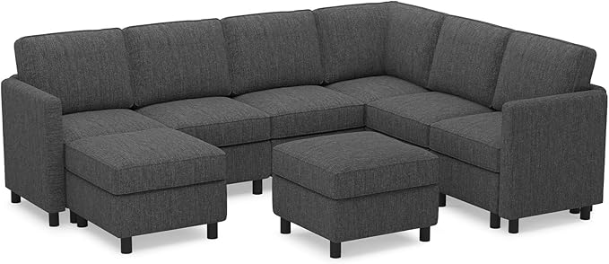 Belffin 107.1" 8 Seats U Shaped Couch Modular Sectional Sofa Seat Couch with Storage Comfy Washable Sectional Couches for Living Room Sofas Set with Chaise,Dark Grey