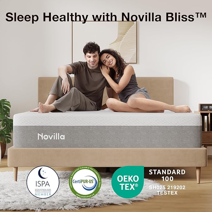 Novilla Twin XL Mattress, 10 Inch Gel Memory Foam XL Twin Mattress for Cool Night & Pressure Relief, Medium Plush Mattresses in a Box, Bliss