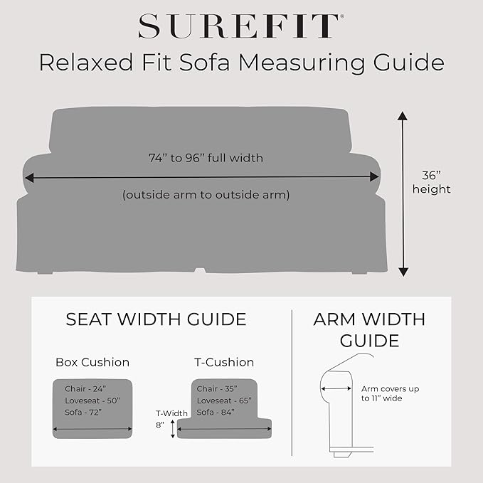 SureFit Farmhouse Basketweave Faux Linen Sofa Slipcovers, Couch Cover One Piece Design and Straight Skirt, Removable and Machine Washable Sofa Cover, Charcoal