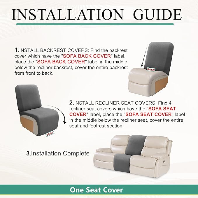 Waterproof Reclining Sectional Couch Covers Washable L Shaped Couch Cover for Sectionals Recliner Sofa Covers Stretch Corner Recliner Slipcovers(Additional Seat Cover, Light Brown)