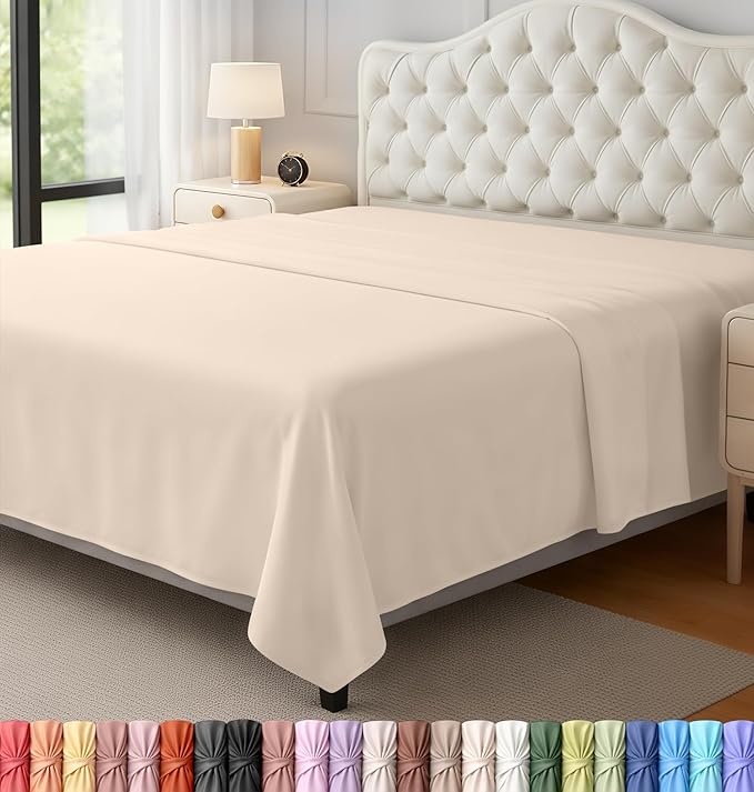 Utopia Bedding Flat Sheet - 1 Pack (Queen, Beige) - Soft Brushed Microfiber Fabric - Shrinkage & Fade Resistant Top Sheet - Easy Care Bed Sheet