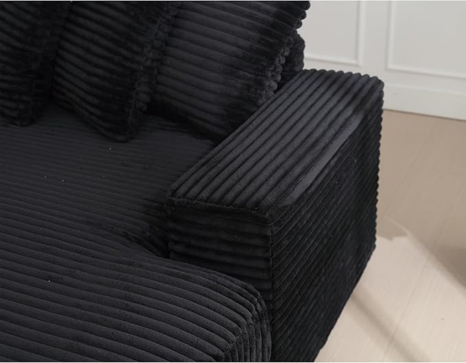 111 Inch Corduroy Sectional Couches for Living Room | L-Shaped Sectional Couch with 8 Pillows | Cloud Couch with Deep Seat | Solid Wood Frame Sofa Black (Right Facing Chaise)
