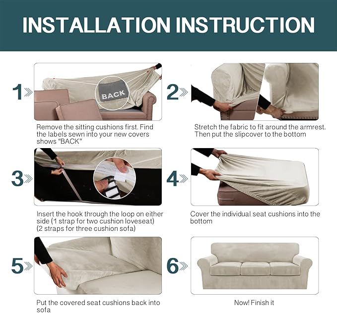 FantasDecor 4 Piece Sofa Velvet Couch Covers for 3 Cushion Stretch Slipcover with Individual Seat Cushion Elastic Furniture Protector for Pets, Machine Washable (Sofa, French Oak)