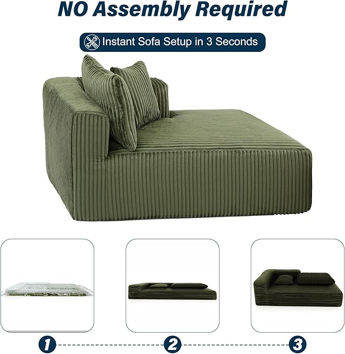 3 Seater L Shaped Sofa with Deep Seat, 101" Cloud Sectional Couch with Chaise, Cozy Modular Couches Sleeper, Oversized Corduroy Sofa for Living Room Bedroom Apartment, Green
