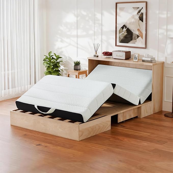 ROXGOX Foldable Mattress, Full Tri-Fold Memory Foam Mattress Topper with Washable Cover, Handle & Non-Slip Bottom, 4 Inch Portable Folding Bed for Guest, Yoga, Living Room, Camping - 73"x52"x4"