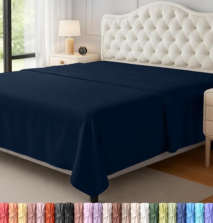 Utopia Bedding Flat Sheet - 1 Pack (Queen, Navy) - Soft Brushed Microfiber Fabric - Shrinkage & Fade Resistant Top Sheet - Easy Care Bed Sheet