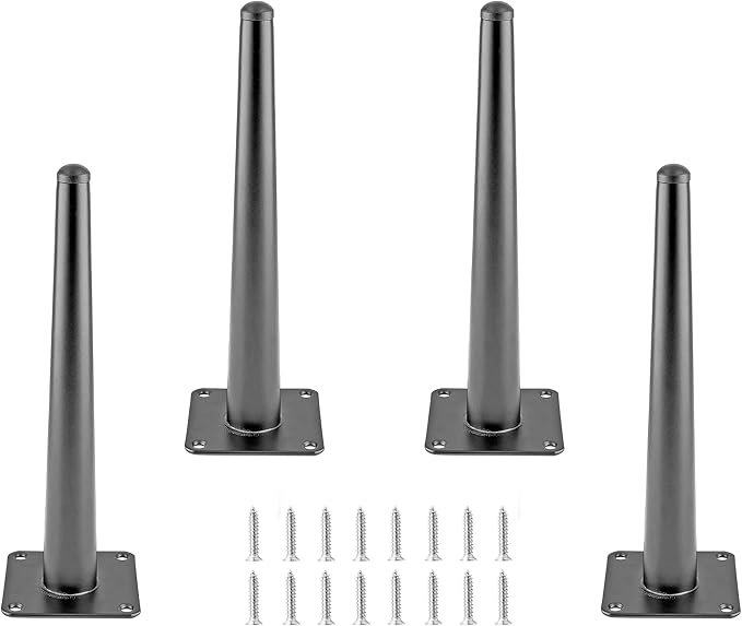 4pcs 10 Inch Furniture Legs, Straight Conical Metal Legs Matte Black Mid-Century Style Furniture Feet for Sofa Cabinet Table Chair Cupboard Couch Ottoman Home DIY Projects