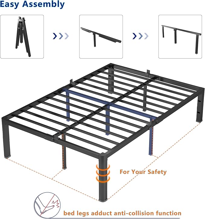 yookare 18 Inch Cal King Metal Platform Bed Frame with Round Corner and Mattress Retainers, 3500lbs Heavy Duty Steel Slats Support, No Box Spring Needed, Easy Assembly, Noise Free