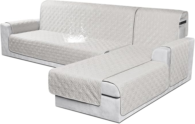 VANSOFY Sectional Couch Covers 100% Waterproof L Shaped Sofa Slipcover 3pcs Reversible Chaise Lounge Cover for Sectional Sofa Furniture Protector Cover for Pets Dog Cat(Large, Off White)