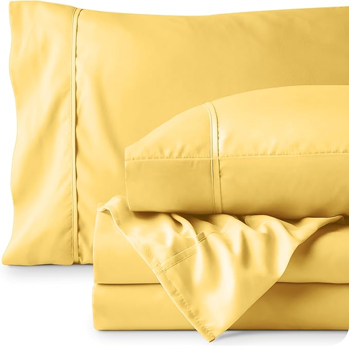 Bare Home Twin XL Sheet Set - 1800 Ultra-Soft Microfiber Twin Extra Long Bed Sheets - Double Brushed - Deep Pockets - Easy Fit - 3 Piece Set - Bedding Sheets & Pillowcases (Twin XL, Lemon Drop)
