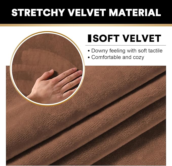 PrinceDeco Velvet Couch Cover Loveseat Covers for 2 Cushion Couch 3 Piece Sofa Covers for Dogs Washable Loveseat Covers Width Up to 72 Inch No Slip Stretch Sofa Slipcover(Medium, Caramel)