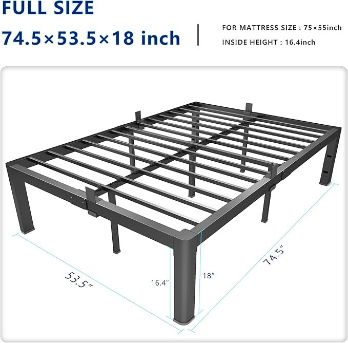 yookare 18 Inch Full Metal Platform Bed Frame with Round Corner and Mattress Retainers, 3500lbs Heavy Duty Steel Slats Support, No Box Spring Needed, Easy Assembly, Noise Free