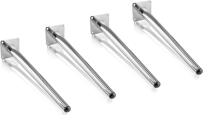 4pcs 12 Inch Furniture Legs, Straight Conical Metal Legs Chrome Mid-Century Style Furniture Feet for Sofa Cabinet Table Chair Cupboard Couch Ottoman Home DIY Projects