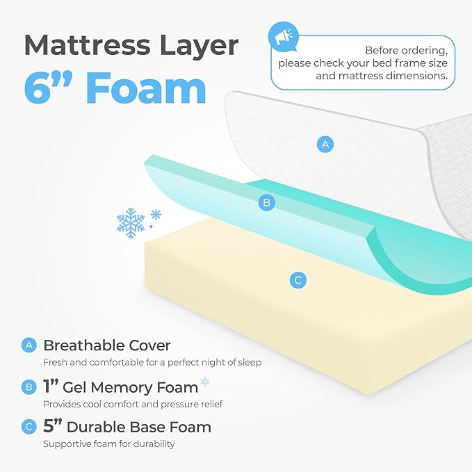 Neo Sleep 6 Inch Twin Cooling Gel Memory Foam Mattress for Cool Sleep Medium Firm Pressure Relief CertiPUR-US Certified Foam, Comfort & Supportive Mattress in a Box No Fiberglass (Twin, 6 in)