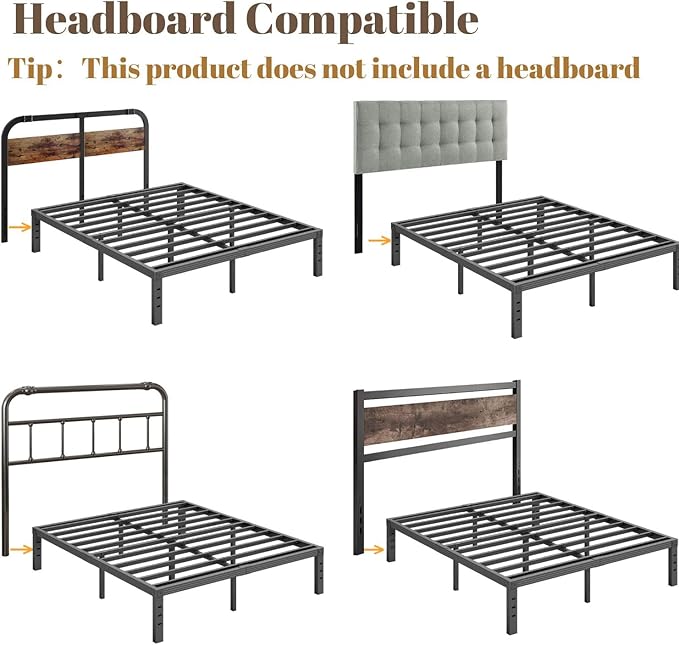 ZIYOO King Size Bed Frame, 16 Inches Platform Bed Frame, 3500lbs Heavy Duty Steel Slat, Non-Slip Design, No Box Spring Needed, Easy Assembly, Quiet Noise Free, Under Bed Storage Space, Black