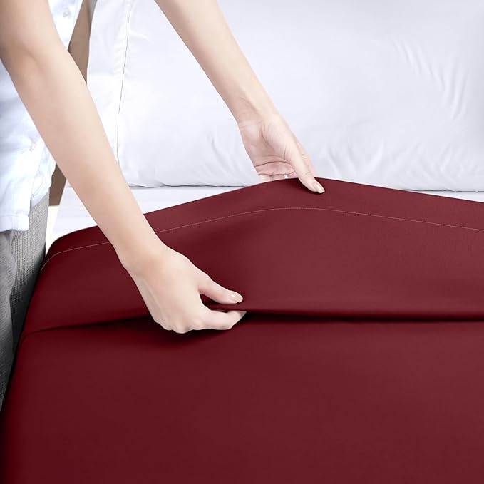 Utopia Bedding Flat Sheet - Soft Brushed Microfiber Fabric - Shrinkage & Fade Resistant Top Sheet - Easy Care - 1 Flat Sheet Only (King, Burgundy)