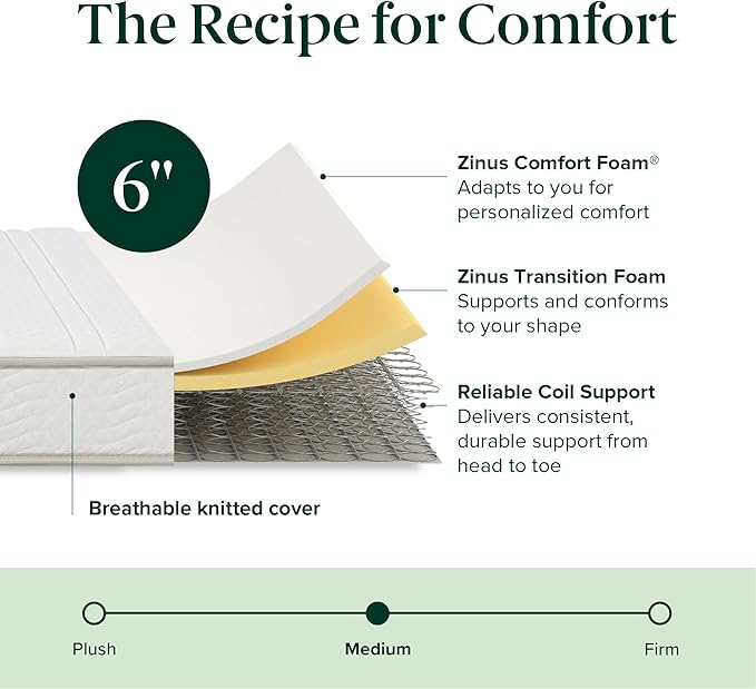 Zinus Narrow Twin Mattress (30” Wide x 75” Long), 6 Inch Foam & Spring Hybrid Mattress for Bunk Beds, Trundles, RVs & Compact Spaces, Medium Firm Feel, CertiPUR-US Certified
