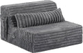 Tiita Folding Sofa Bed Twin Size, Convertible Sleeper Chair Mattress with Pillow, Thick Corduroy Floor Mattress Couch Bed with Side Pocket, Guest Room, Dorm, Apartment, Grey
