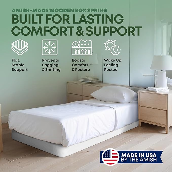 Greaton, Unassembled Twin XL Bed Inch Wood Box Spring Only – Amish Made in USA – Quiet Noise-Free Replacement Mattress Packed Flat, Easy Assembly (White), 4.5" Foundation