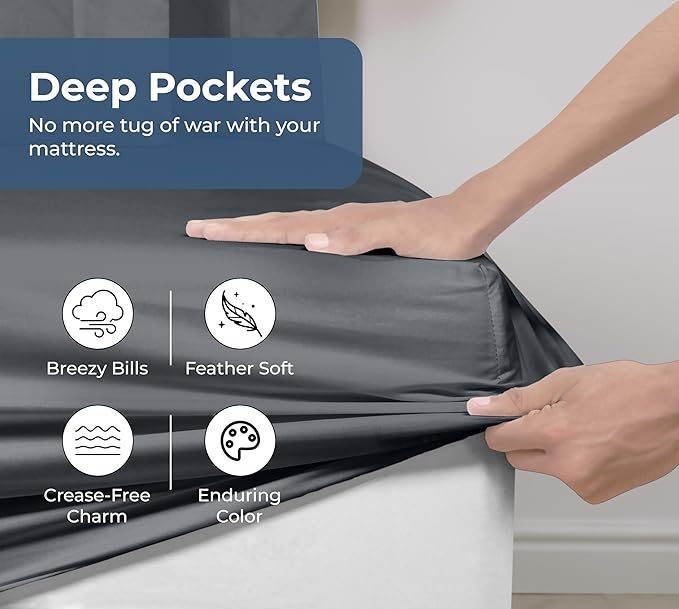 Royale Linens 100% Organic Cotton Fitted Sheet - Percale Weave - Super Soft Deep Pocket Bottom Sheets - Grey Elastic Sheet Twin XL Size - Twin XL Fitted Sheets Only - (39"x80"+15", Grey)