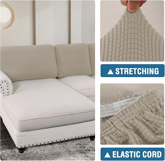 H.VERSAILTEX Backrest Cushion Covers Sectional Couch Back Cushion Covers for Sectional Sofa Set for Both Left/Right Couch (Back Only: 1 Chaise + 2 Sofa, Island Fossi)
