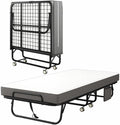 Folding Bed with Mattress for Adults, 75" x 38"Portable Twin-Size Rollaway Bed, Metal Frame Foldable Guest Bed with Memory Foam Mattress,Deluxe Single Beds with Side Storage Pocket