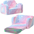 MeMoreCool Glowing Rainbow Unicorn Kids Chair - Convertible 2-in-1 Fold-Out Kids Couch for Girls, Glow-in-the-Dark Plush Sofa with Washable Cover, Soft Foam Lounge Seat for Playroom and Reading | Relaxing,Gift Giving