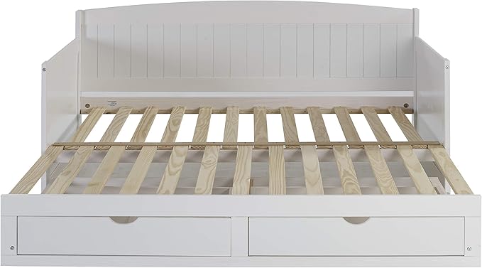 Alaterre Furniture Harmony Twin to King Daybed with Pop Up Trundle Bed - Solid Wood Twin Day Bed with 2 Pull-Out Storage Drawers and 400lb Capacity - For Kids, Guest Room, Living Room (White)