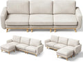 Vesgantti L-Shaped Modern Sofa, Modular Sectional Cloud Couch with Ottoman, Comfy Corduroy Deep Seat Sofa for Living Room, Bedroom and Apartment, Light Gray