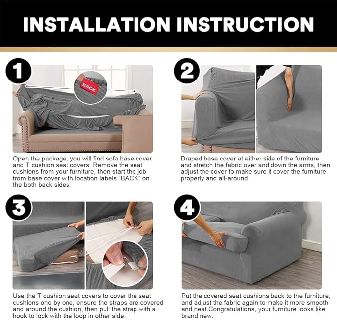PrinceDeco 2 Pieces T Cushion Chair Slipcover Stretch Couch Covers for T Cushion Sofa Slipcovers Chair Covers Armchair with 1 Individual T Shape Seat Covers Width Up to 40", Dove
