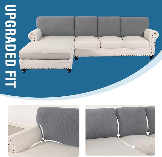H.VERSAILTEX Backrest Cushion Covers Sectional Couch Back Cushion Covers for Sectional Sofa Set for Both Left/Right Couch (Back Only: 1 Chaise + 3 Sofa, Dove)