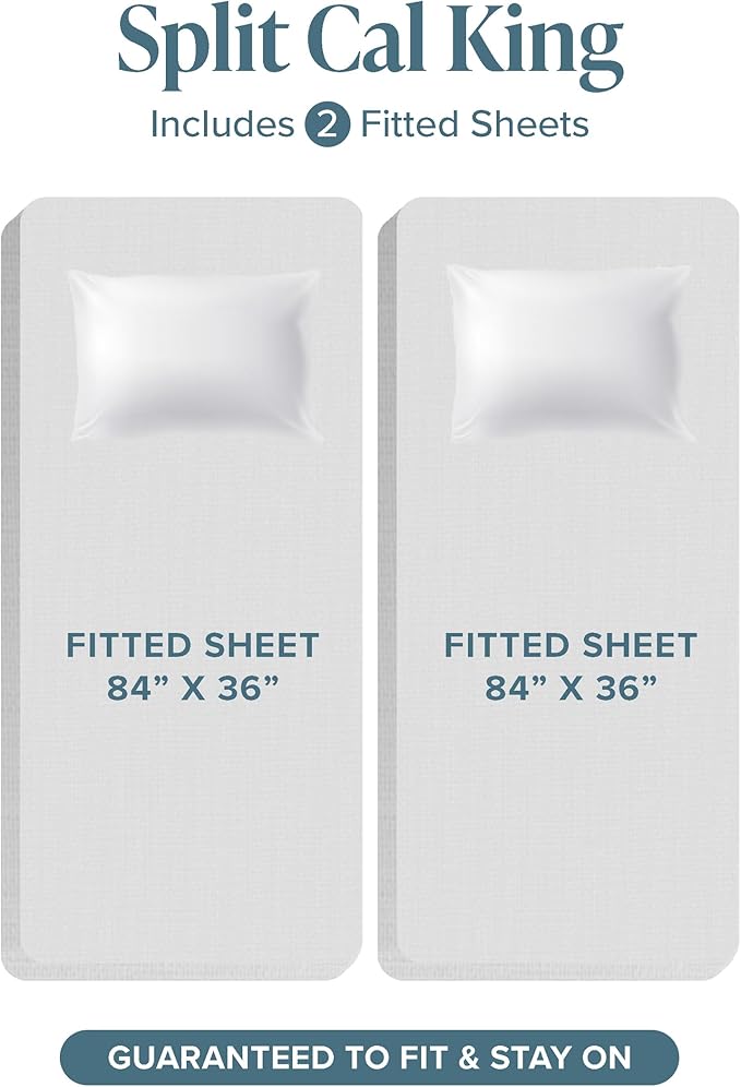 Bare Home Split California King Sheet Set - 1800 Ultra-Soft Microfiber Bed Sheets - Double Brushed - Deep Pockets - Easy Fit - 5 Piece Set - Bed Sheets (Split Cal King, Light Grey)